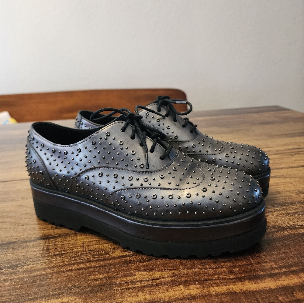 Hogan studded platform sneakers made of dark grey leather 5.5 Gunmetal